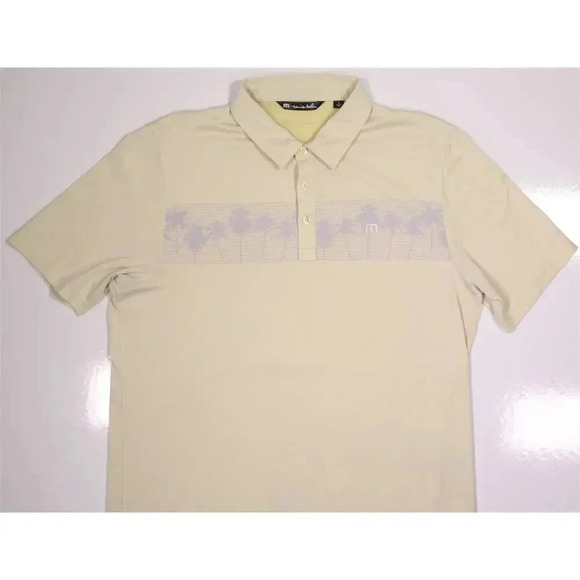 Travis Mathew Yellow Palm Tree Design Performance Golf Polo Shirt Large - Picture 4 of 9